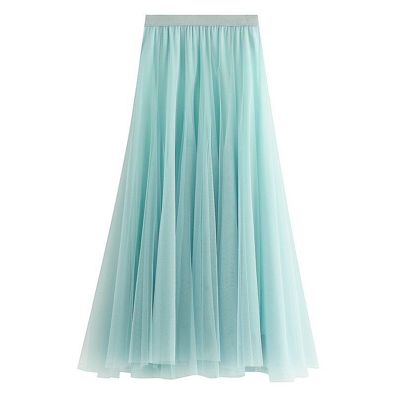 Slimming Flowy Pleated Tulle Midi Skirt For Big Thigh