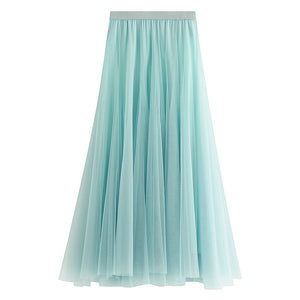 Slimming Flowy Pleated Tulle Midi Skirt For Big Thigh