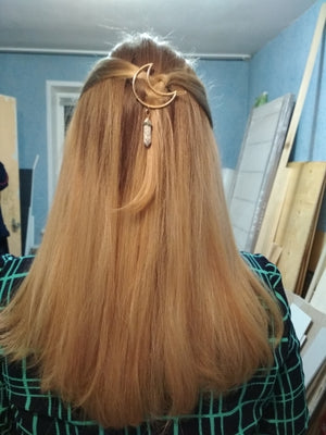 Lucky Moon Quartz Stone hair clip Stone Pendent Hairpin