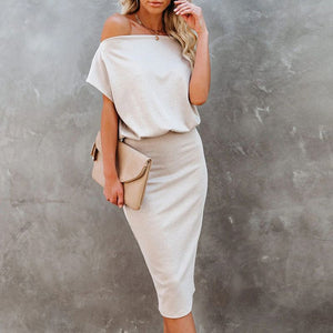 Casual Tummy Hide Slimming Off Shoulder Rib Knit Dress
