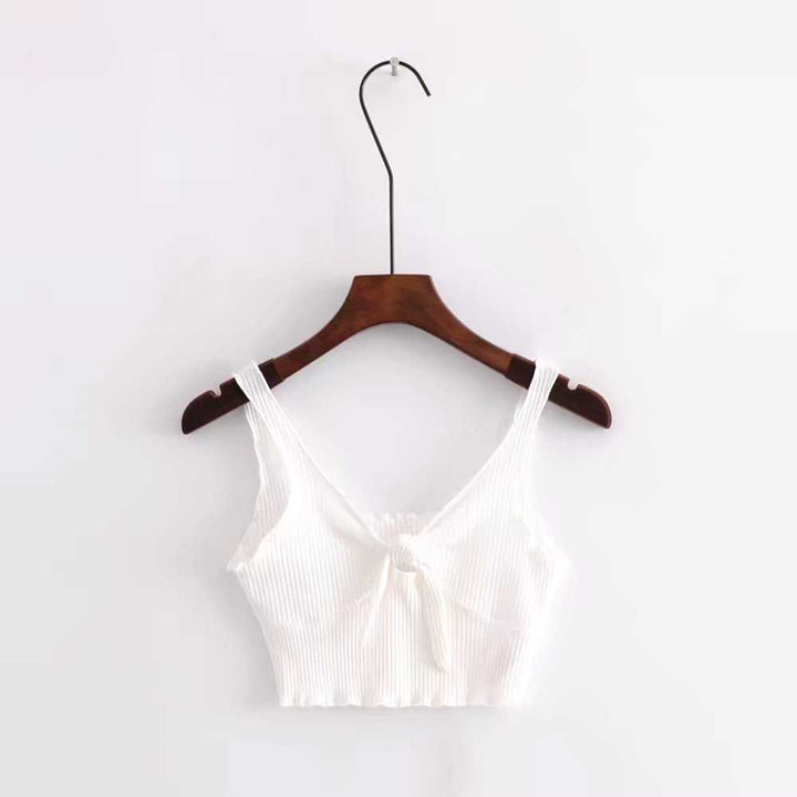 Elastic Fit Push Up Ribbed Tie Front Crop Top Shirt