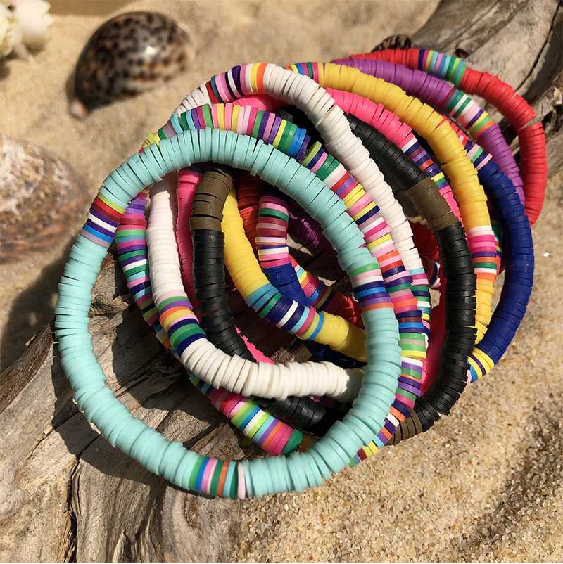 Recyclable Rainbow Colorful Polymer Clay Beads Bracelets Jewelry