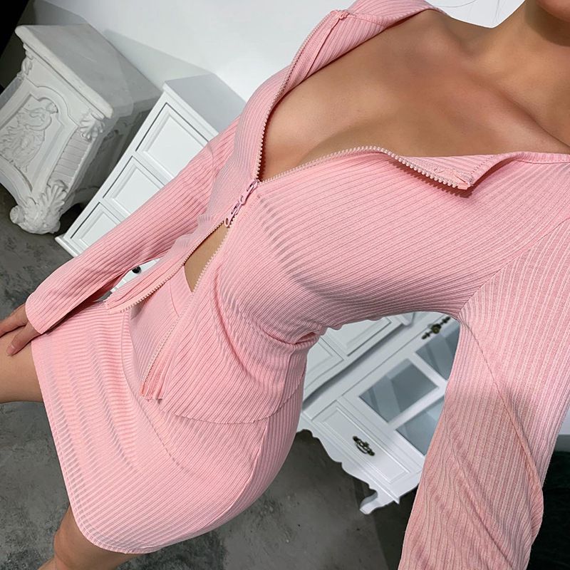 Matching Two Piece Ribbed Double Zip Top & Skirt Set Co-ord