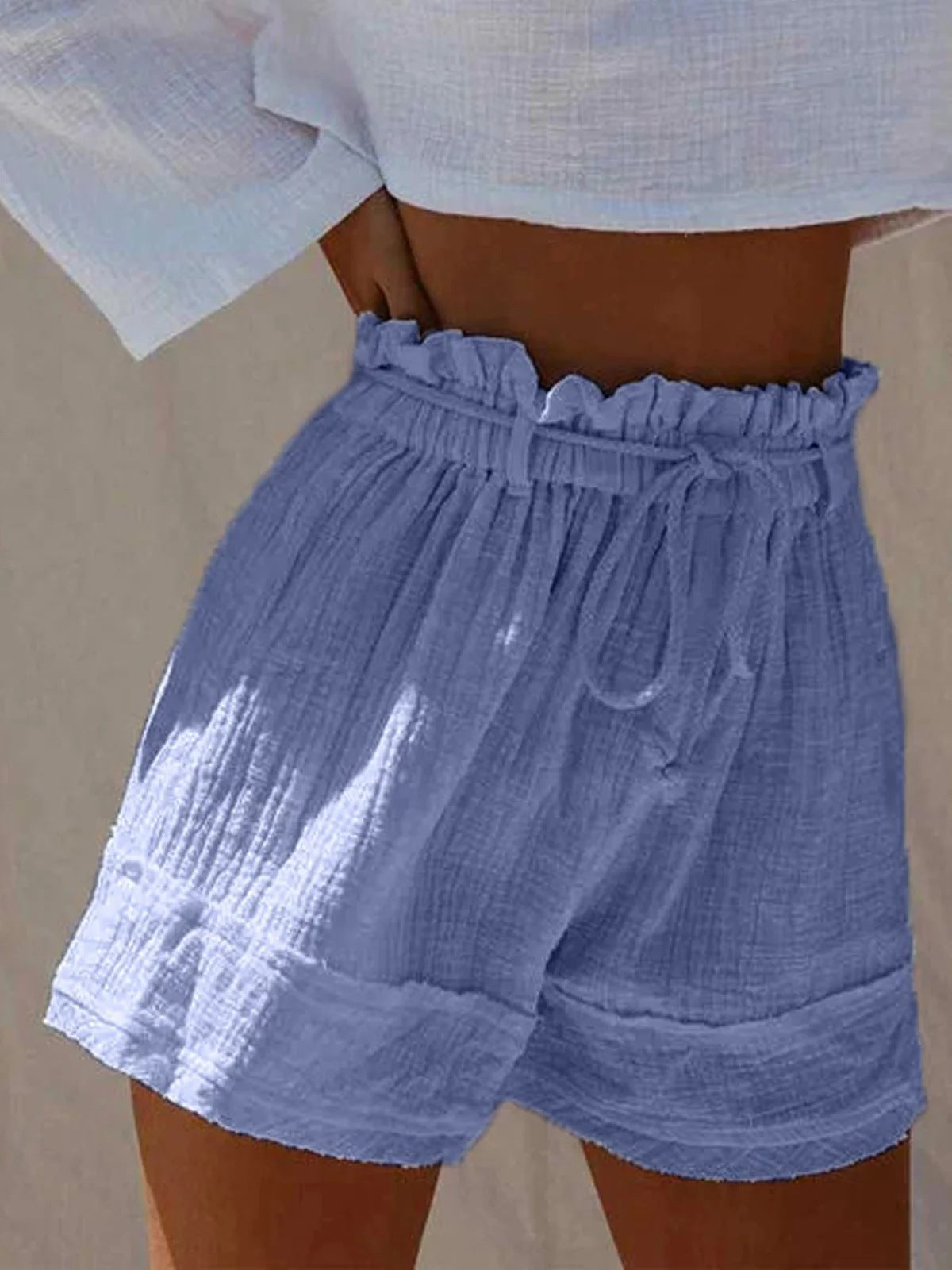 Super Comfy Boho Cotton Linen Ruched Waist Shorts