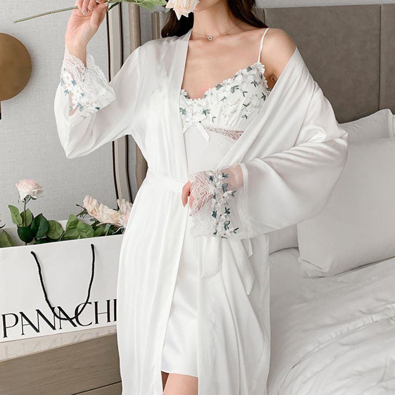 Romantic Night Two Pieces Satin Nightgown Pajamas Robe Sleepwear Set