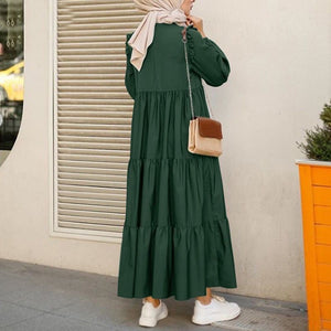 Abaya Baju Raya Muslim Long Sleeve Ruffled Tiered Midi Long Dress