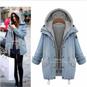 Casual Hooded Vest Two Piece Trench Button Up Denim Windbreaker