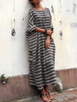 Oversized Casual Striped Maxi Dress With Sleeve