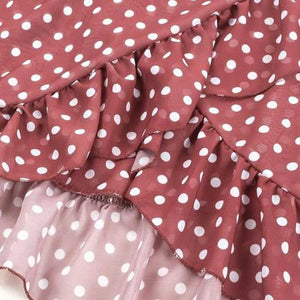 Polka Dot Deep V Neck Ruffle Hem Dress
