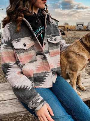 Native Tribal Western American Aztec Print Pattern Jacket Houndstooth Shacket