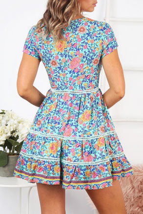 Trimming Boho Floral Button Down Flowy Mini Dress