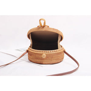 Boho Handmade Round Woven Handbag Bali Rattan Crossbody Beach Bag