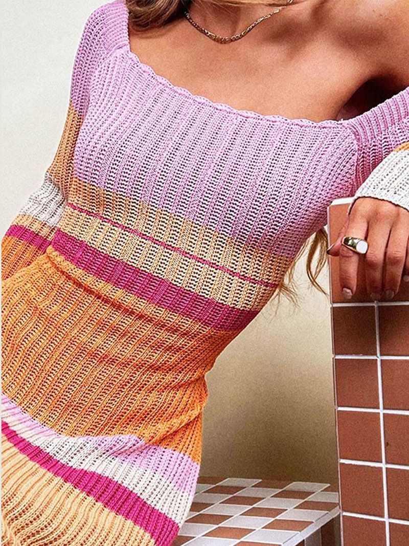 Rainbow Semi Sheer Weave Knitted Crochet Maxi Dress