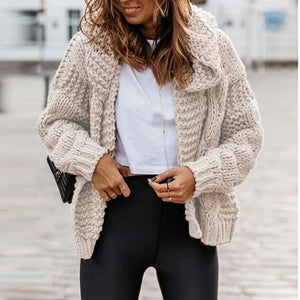 Oversize Braided Chunky Sweater Hoodie Knitted Cardigan Jacket
