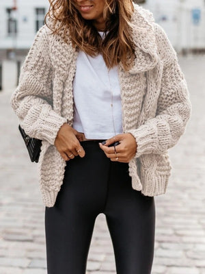Oversize Braided Chunky Sweater Hoodie Knitted Cardigan Jacket Sweater