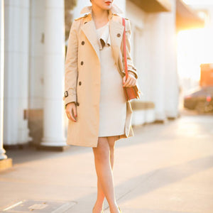 Classic Double Breasted Turtle Neck Women's Beige Trench Coat