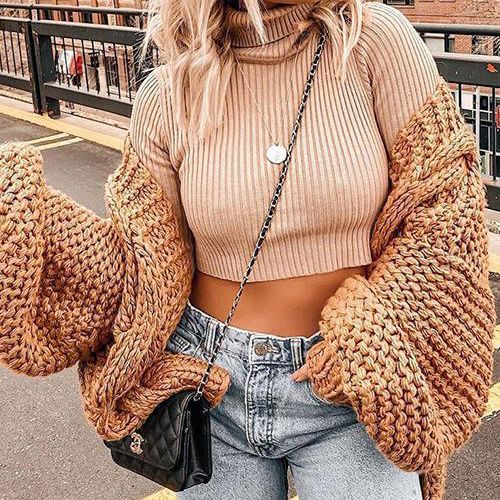 Mohair Chunky Oversized Cable Knit Baggy Sleeve Cardigan Sweater