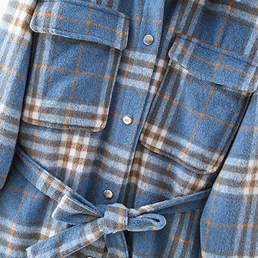 Colorblock Plaid Faux Wool Jacket Flannel Shirt Jacket