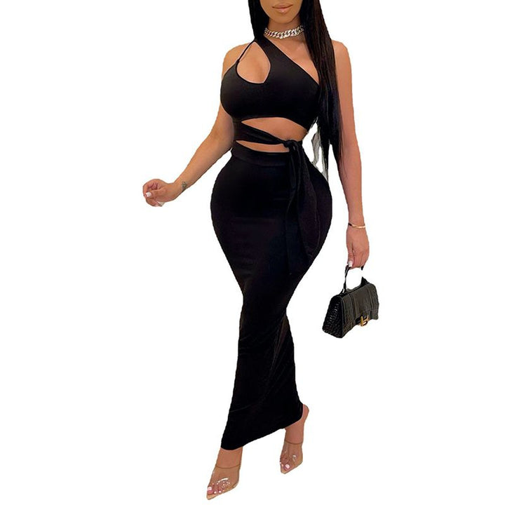 One Shoulder Side Tie Cut Out Midi Bodycon Dress sunifty One Shoulder Side Tie Cut Out Midi Bodycon Dress sunifty