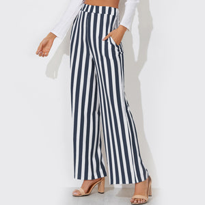 Tie Waist Belted Cigarette Trousers Striped Pants