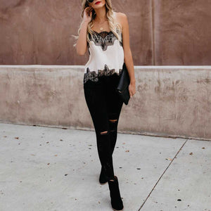 Retro Print Snake Leopard Lace Cami Tank Spaghetti Top