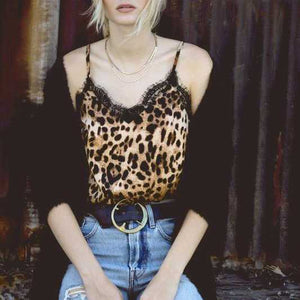 Retro Print Snake Leopard Lace Cami Tank Spaghetti Top