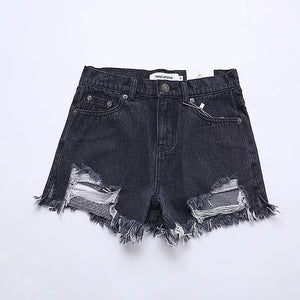 Cute Destroyed Washed Side Cut High Waisted Ripped Denim Shorts