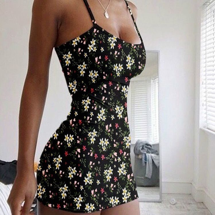 Bohemian Garden Flowers Short Floral Summer Bodycon Scoop Dress