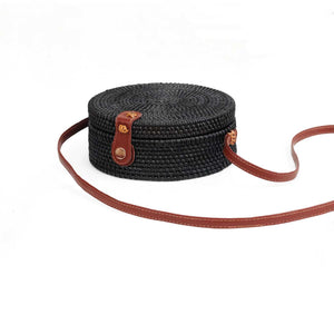Boho Handmade Round Woven Handbag Bali Rattan Crossbody Beach Bag