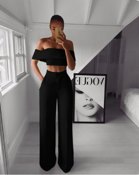 Slimming Off Shoulder Crop Top Wideleg Crop Pants