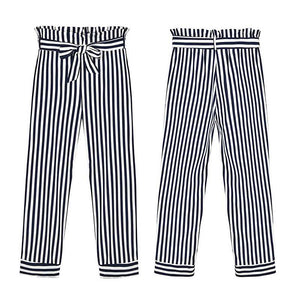 Tie Waist Belted Cigarette Trousers Striped Pants