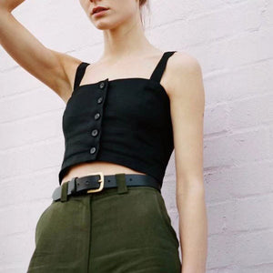 Wide Strap Adjustable Button Up Crop Top Tank Vest