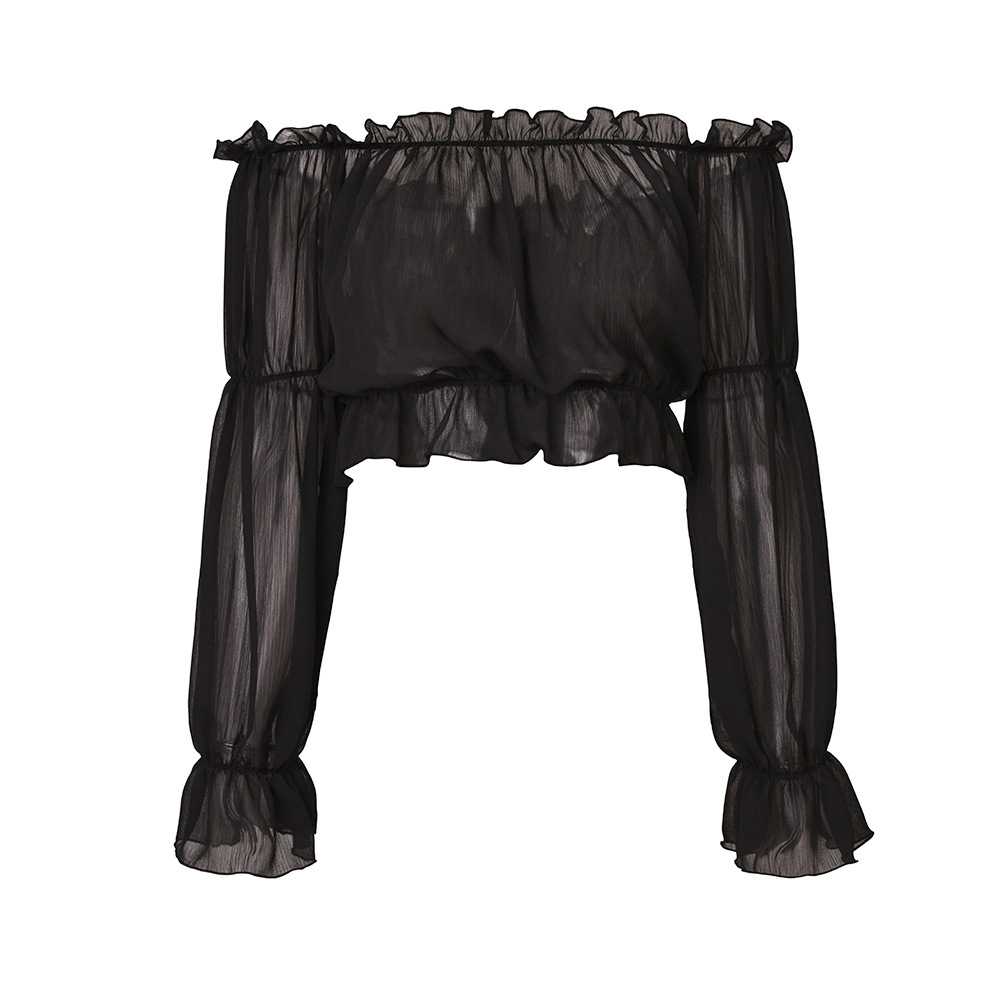 Ruffle Off The Shoulder Lantern Long Sleeve Chiffon Crop top Blouses