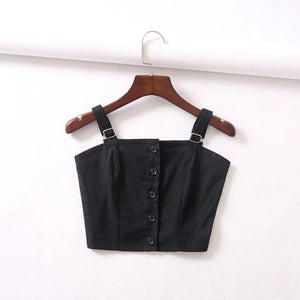 Wide Strap Adjustable Button Up Crop Top Tank Vest