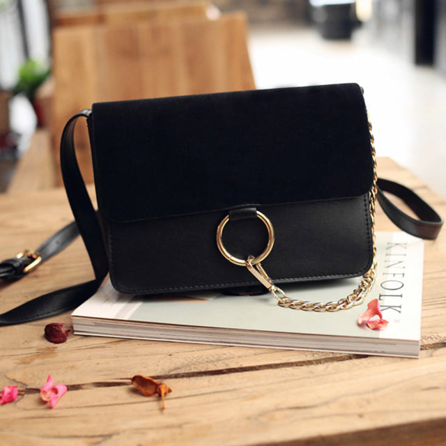 Chic Leather and Suede Shoulder Bag Handbag