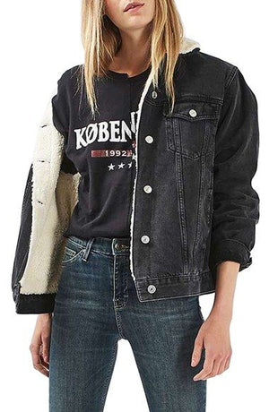 Topshop faux store fur denim jacket