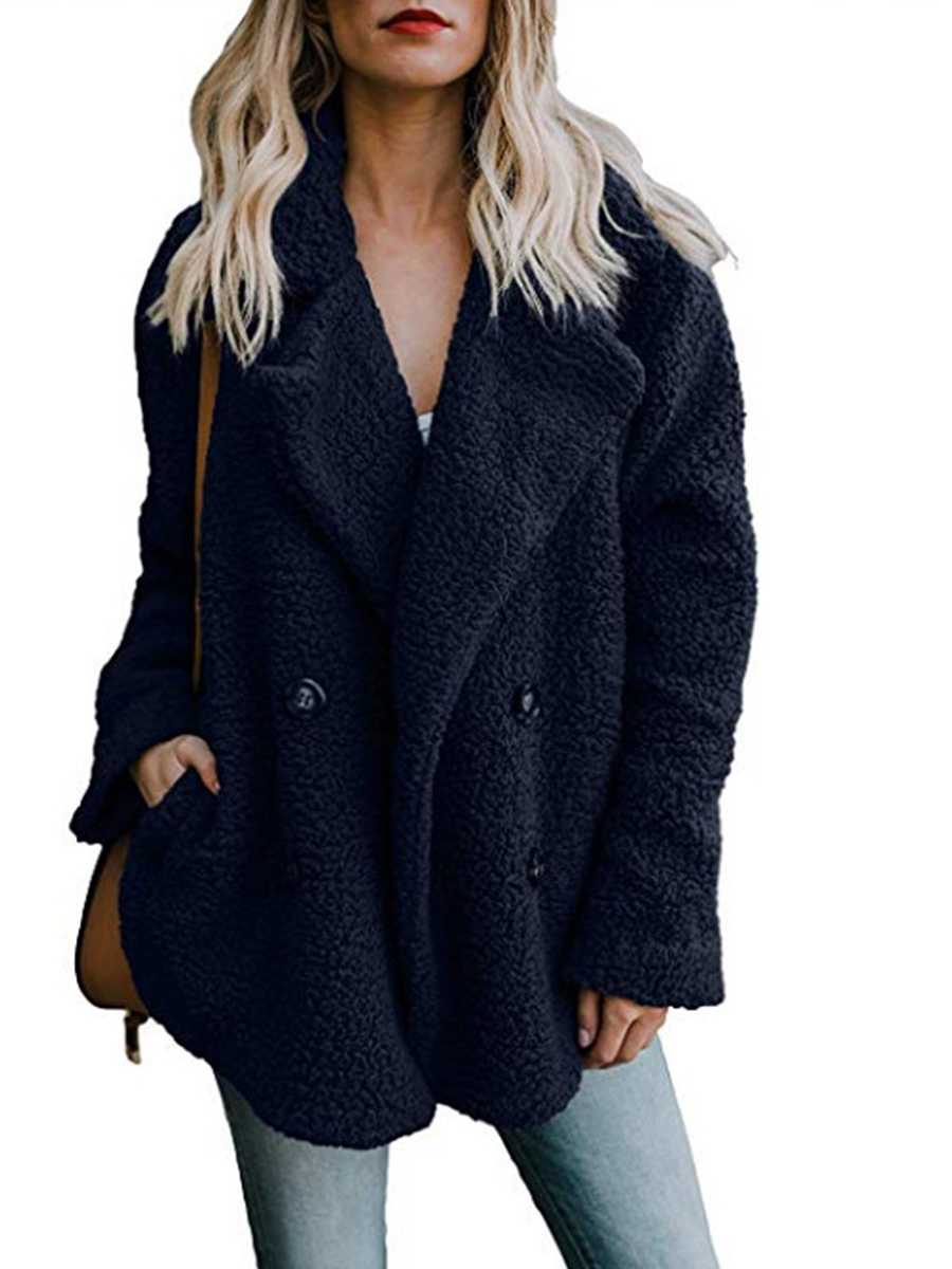 Fluffy Faux Fur Lapel Collar Womens Winter Coats