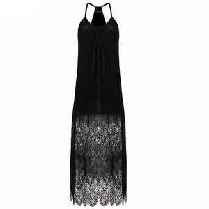 Vacation Spaghetti Strap Mesh Lace Side Split Maxi Beach Dresses Cover Ups