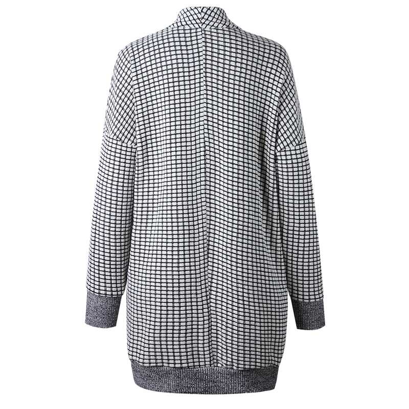 Oversized Black White Checkered Long Cardigan Sweater