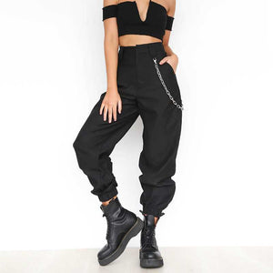 High Waisted Baggy Carrot Trousers Cargo Pants With Chains