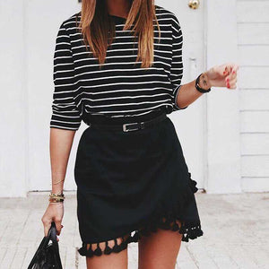 Hipster Tassels High Waist A Line Wraps Mini Skirt