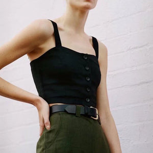 Wide Strap Adjustable Button Up Crop Top Tank Vest