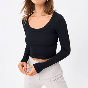 Classic Cotton Ribbed Cop Top Short Tee Top For Women