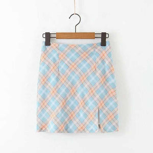 Cute A Line Checked High Thigh Split Mini Skirt For Young Women