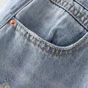 Vintage Washed Distressed Notched Light Denim Mini Skirt