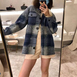 Dyed Pocket Overshirt Check Wool Blend Shirt Jacket