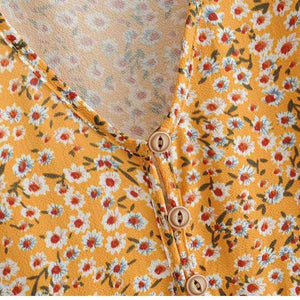 Cute Ditsy Floral Prints V Neck Button Through Mini Dress