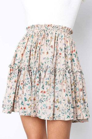Classic Tie Front High Waisted Elastic Waist Ruffle Skirt