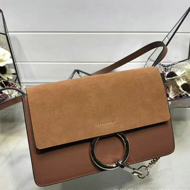 Chic Leather and Suede Shoulder Bag Handbag