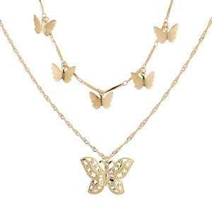 Boho Multi Butterfly Gold Beaded layered Necklace